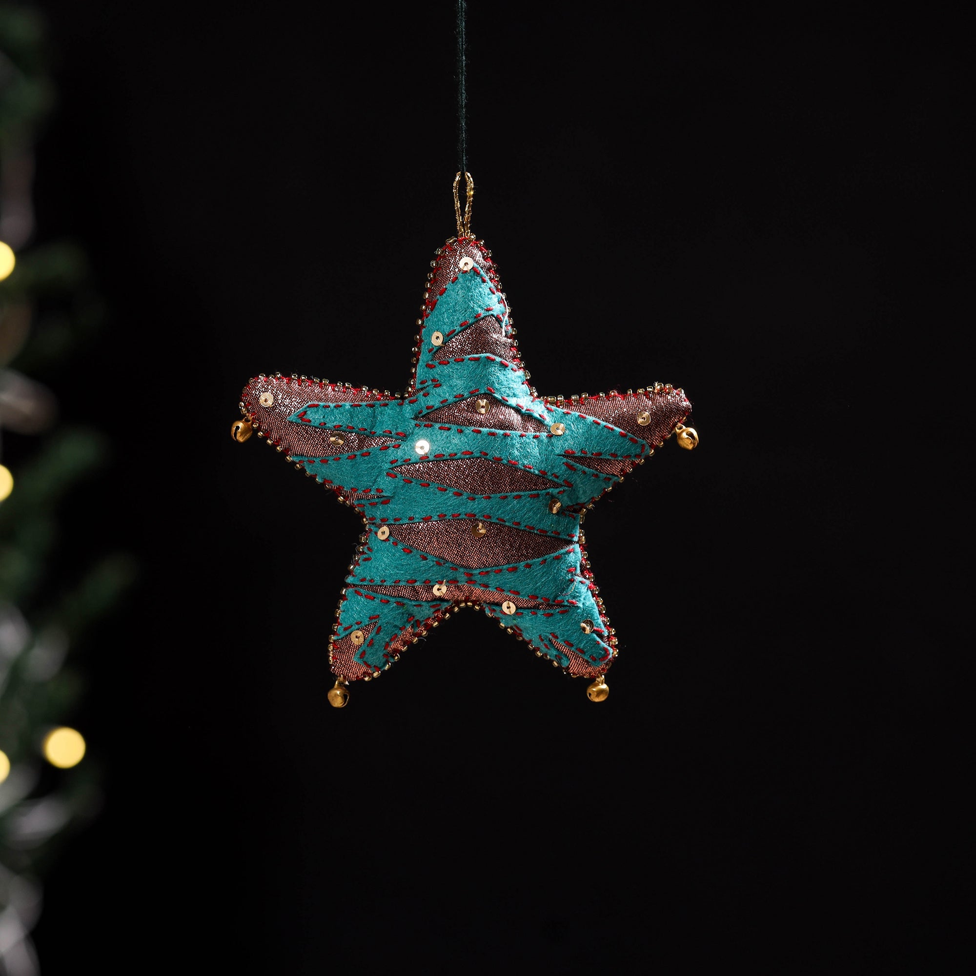 Green - star - hand embroidered felt christmas decor