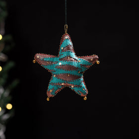 Green - star - hand embroidered felt christmas decor