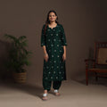 Green - straight buti work spun dupion silk plain kurta set
