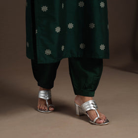 Green - straight buti work spun dupion silk plain kurta set