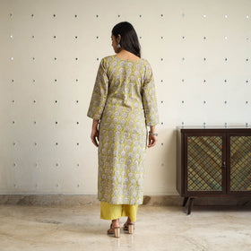  Green Straight Cotton Block Print Sanganeri Kurta
