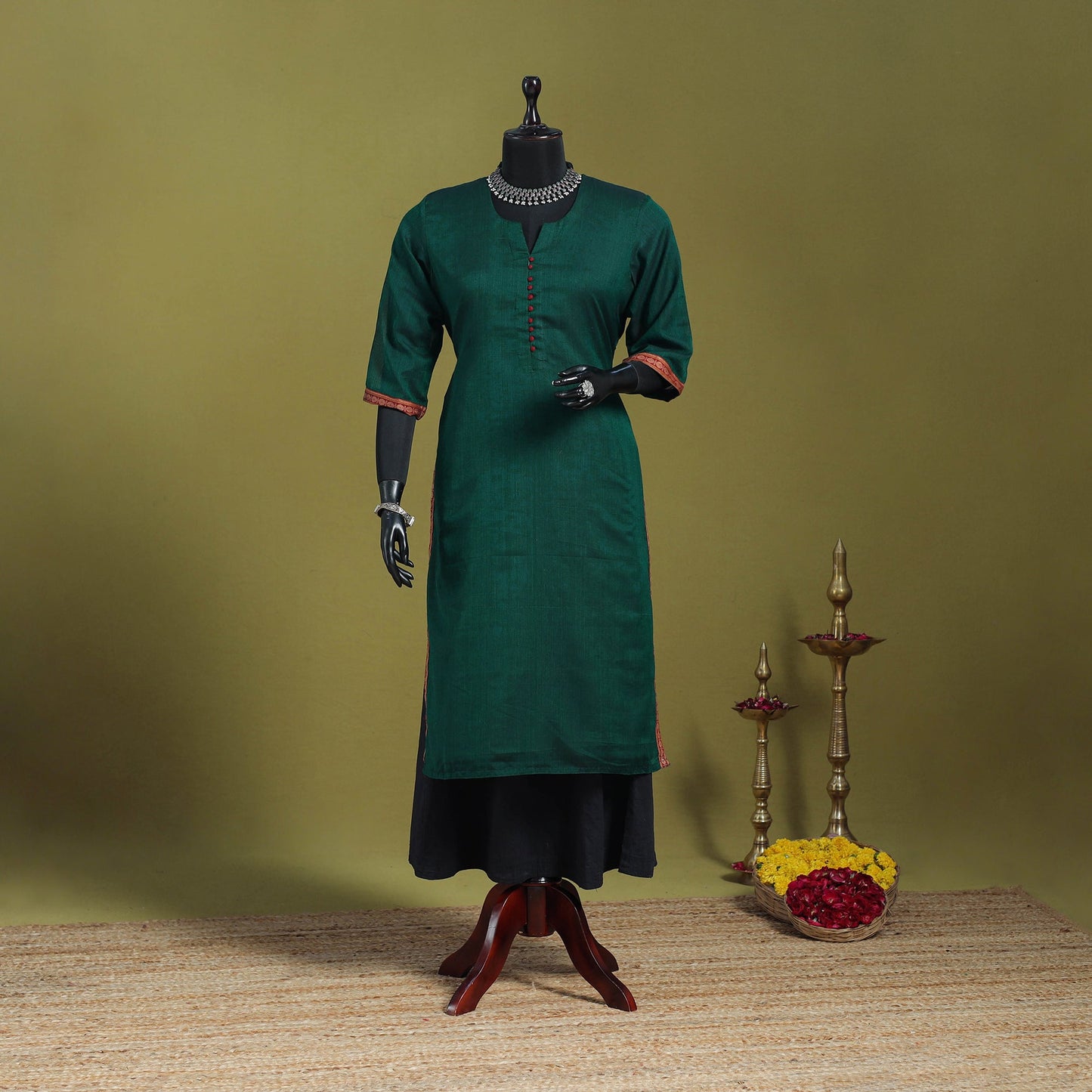 Green - straight cotton dharwad kurta 02 - handcrafted
