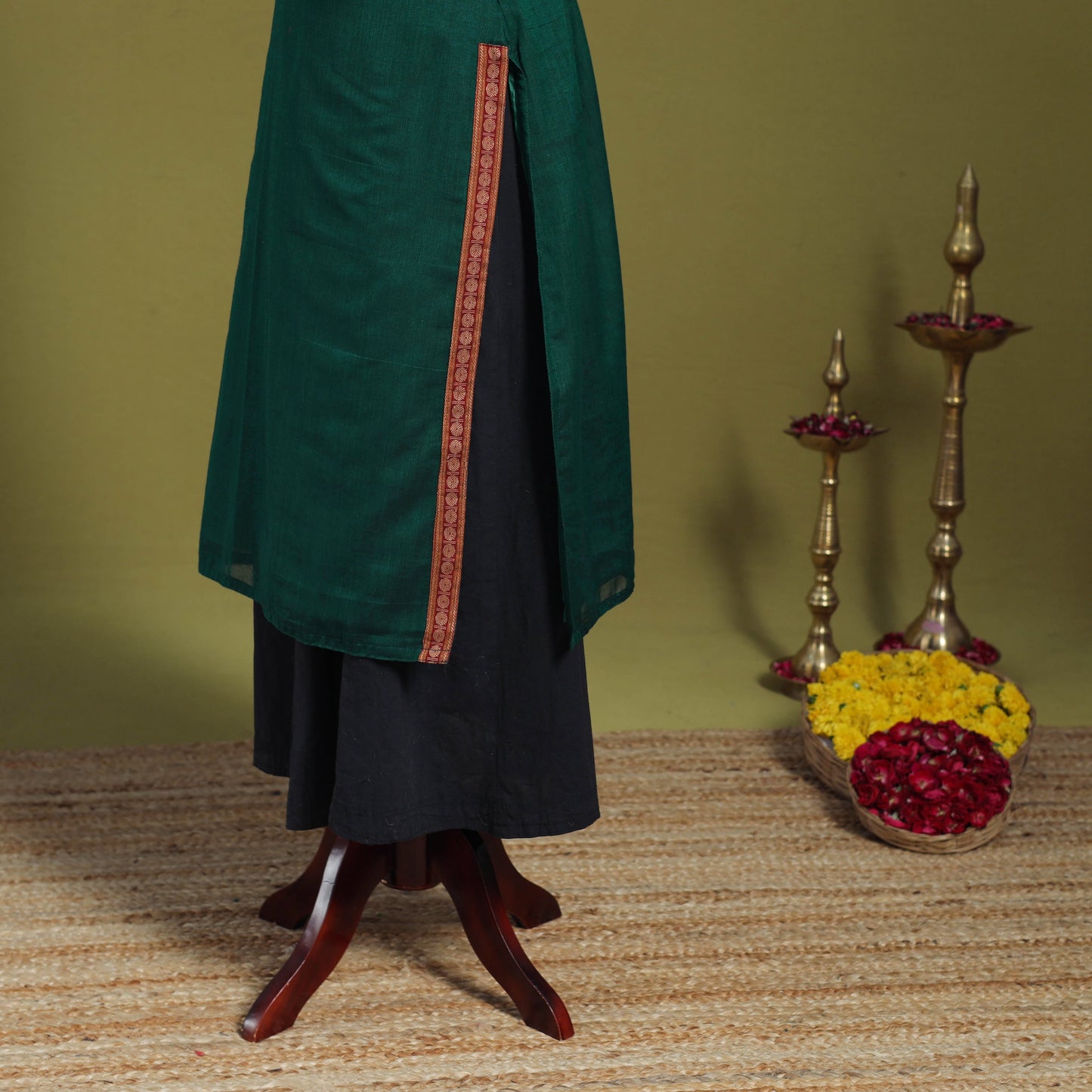 Green - straight cotton dharwad kurta 02 - handcrafted