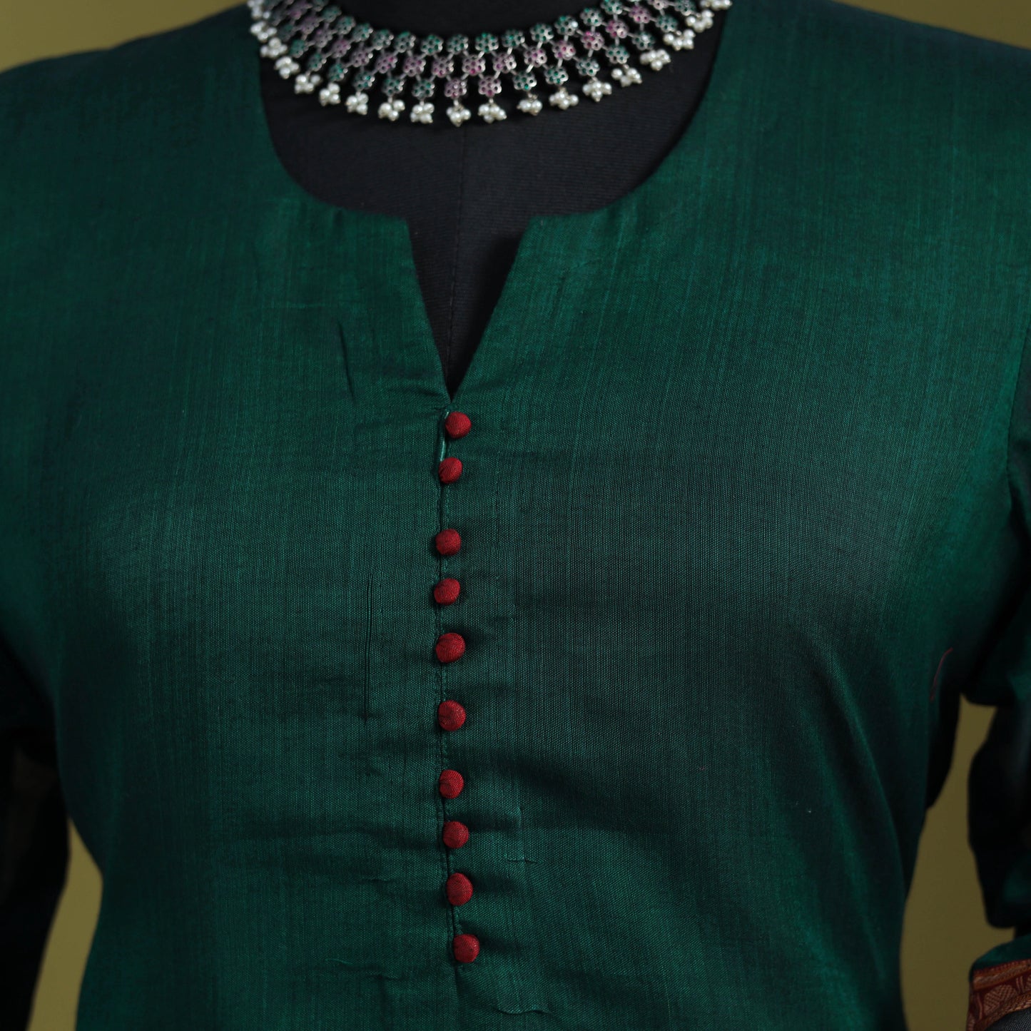 Green - straight cotton dharwad kurta 02 - handcrafted