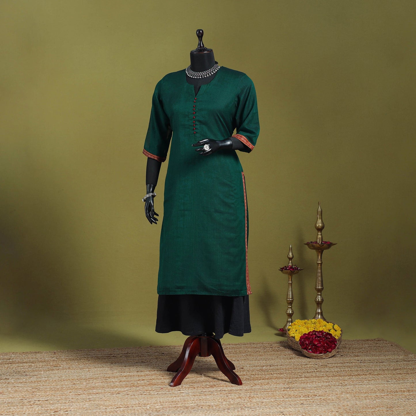 Green - straight cotton dharwad kurta 02 - handcrafted