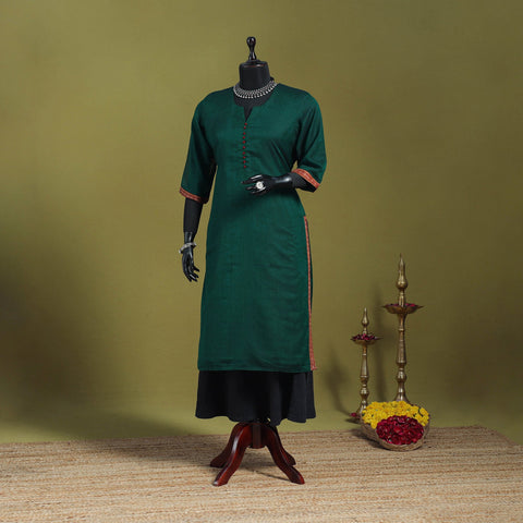 Green - straight cotton dharwad kurta 02 - handcrafted
