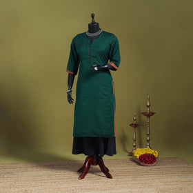 Green - straight cotton dharwad kurta 02 - handcrafted