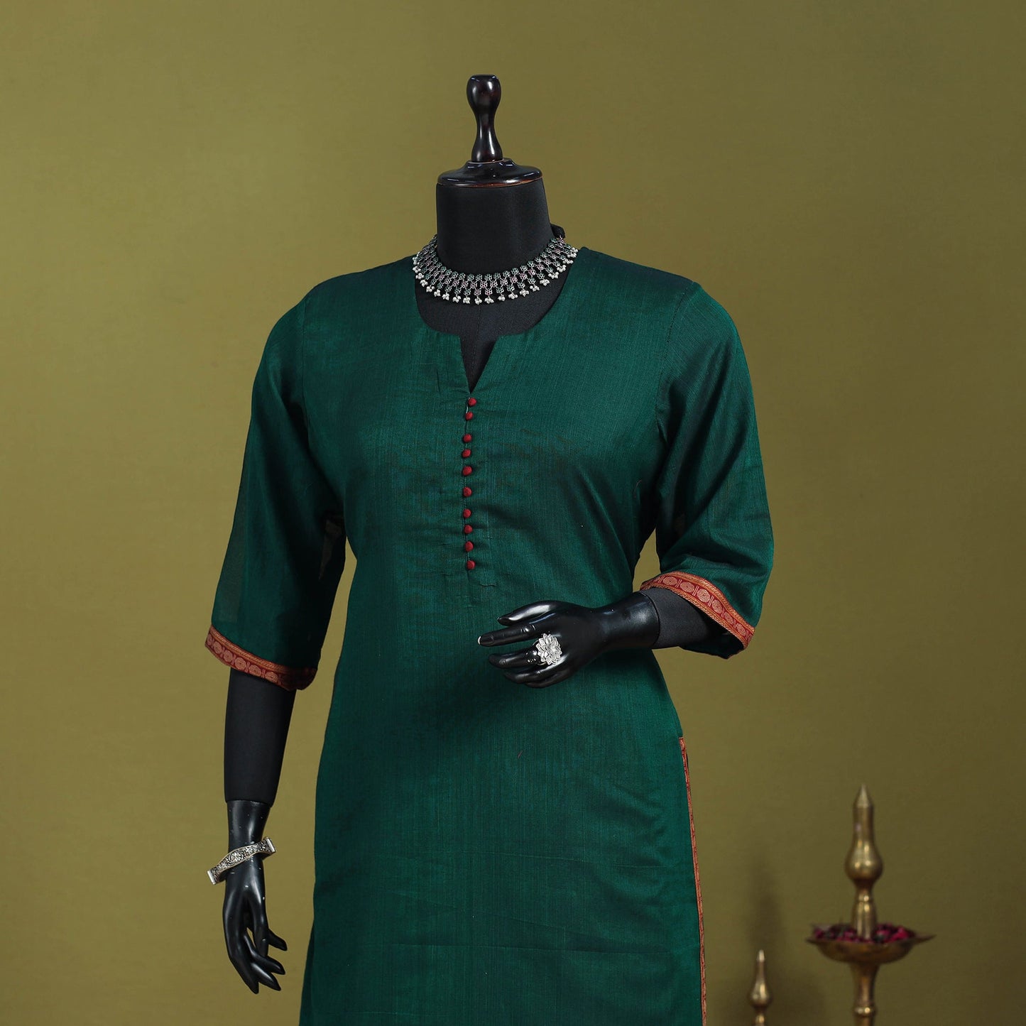 Green - straight cotton dharwad kurta 02 - handcrafted