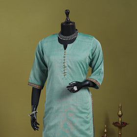 Green - straight cotton dharwad kurta 05 - handcrafted