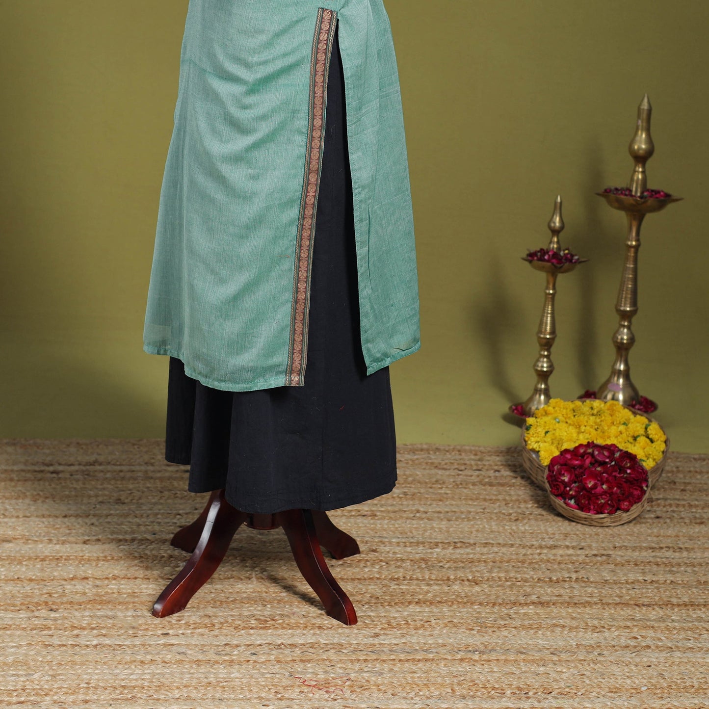 Green - straight cotton dharwad kurta 05 - handcrafted