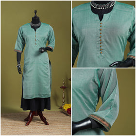Green - straight cotton dharwad kurta 05 - handcrafted