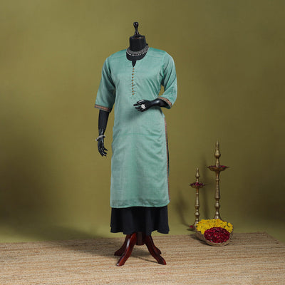 Green - straight cotton dharwad kurta 05 - handcrafted