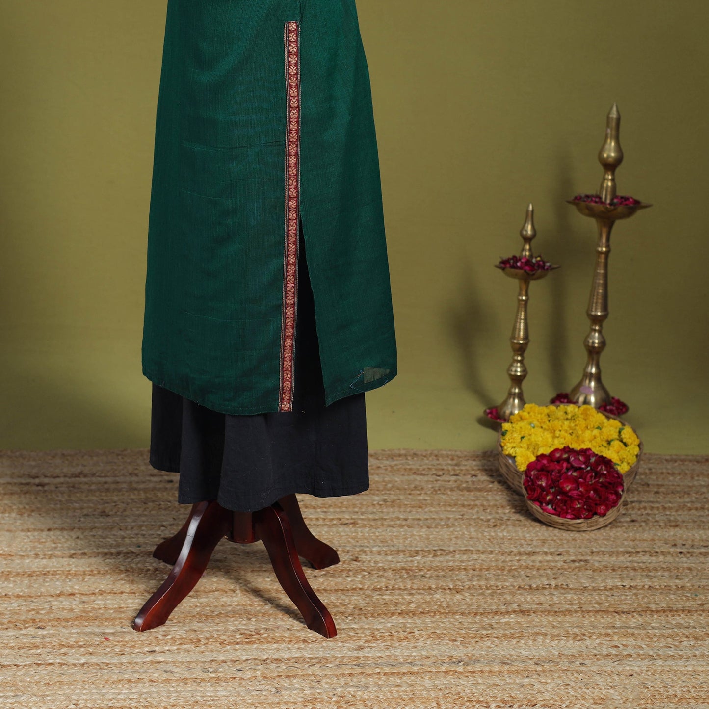 Green - straight cotton dharwad kurta 07 - handcrafted