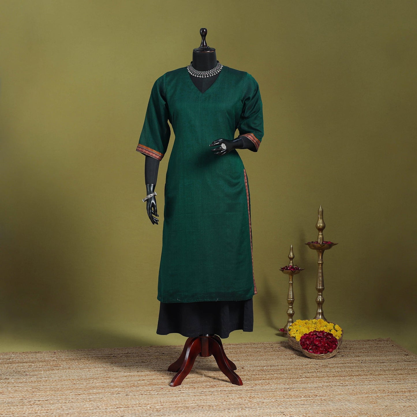 Green - straight cotton dharwad kurta 07 - handcrafted