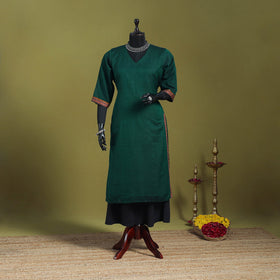 Green - straight cotton dharwad kurta 07 - handcrafted