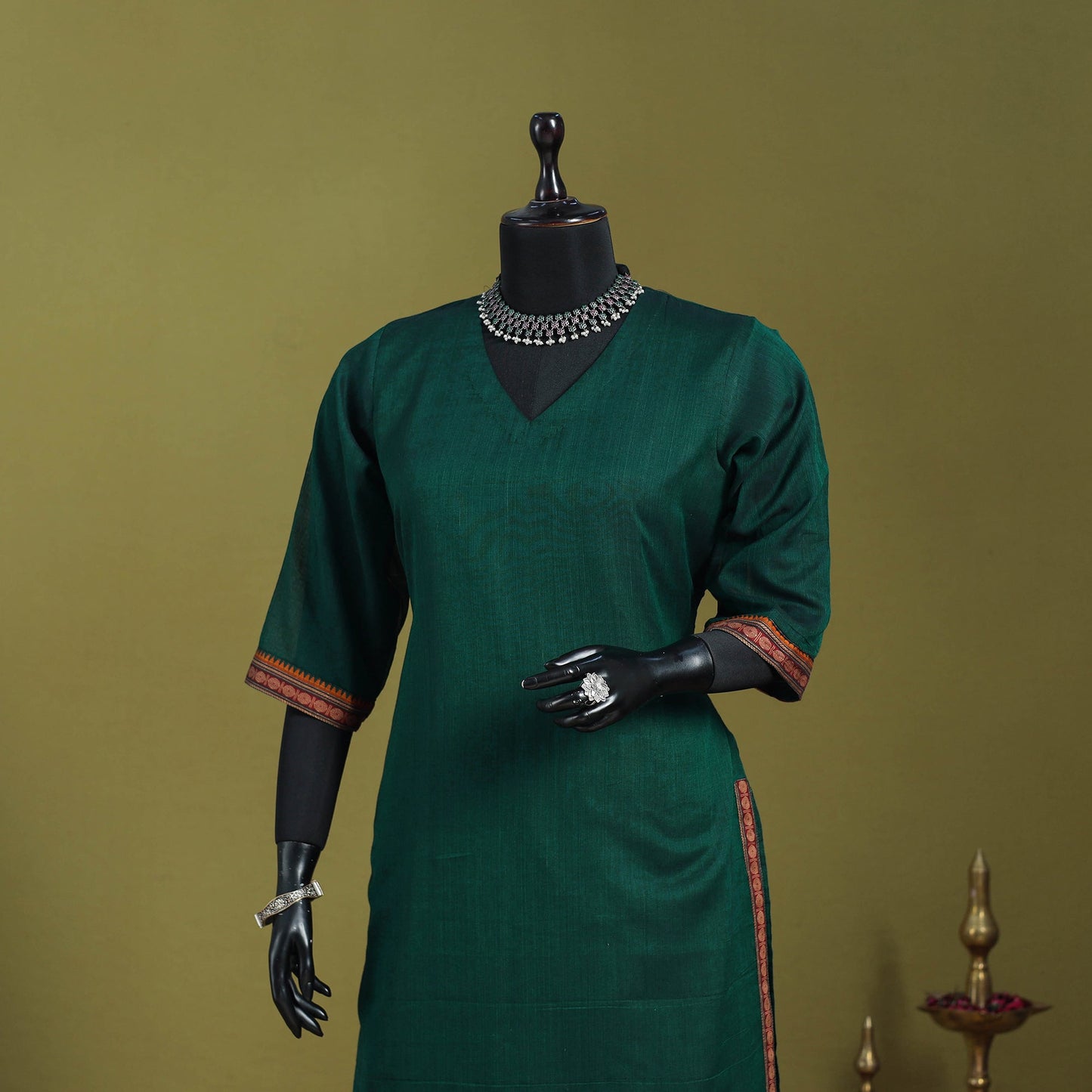 Green - straight cotton dharwad kurta 07 - handcrafted