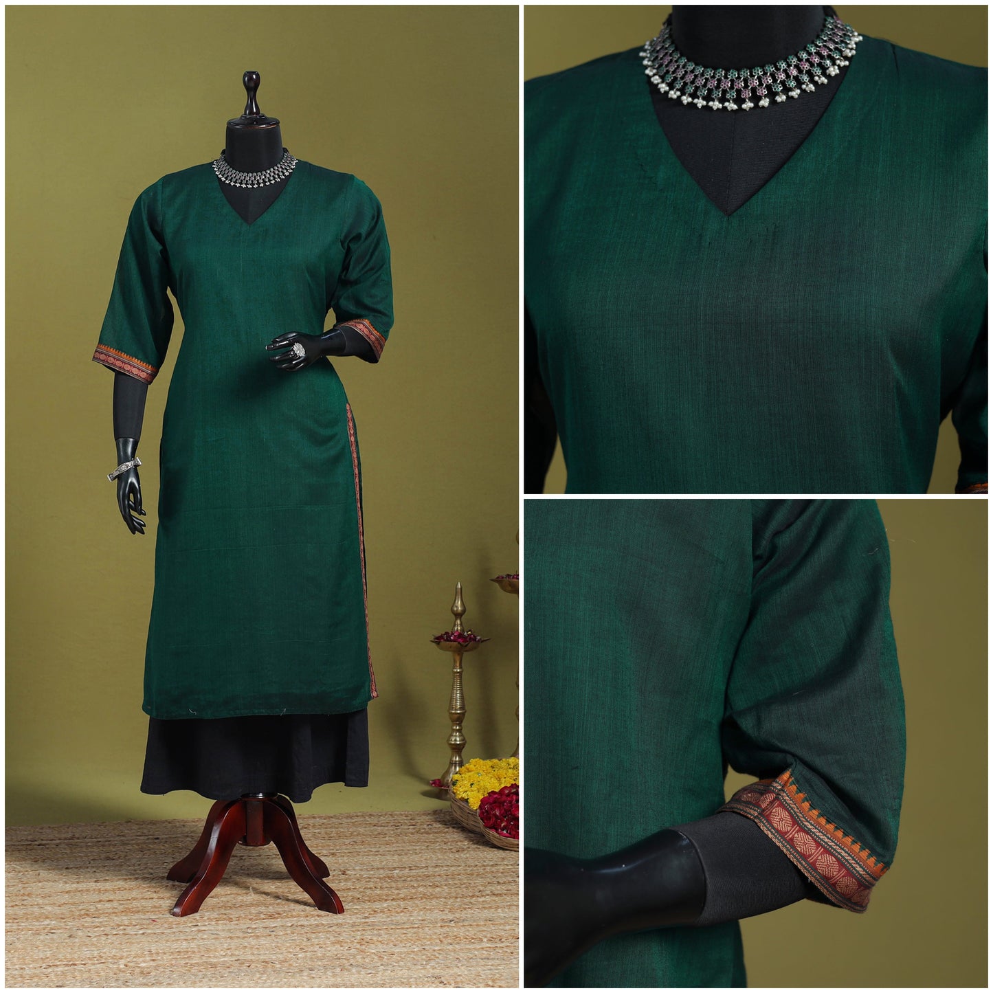 Green - straight cotton dharwad kurta 07 - handcrafted