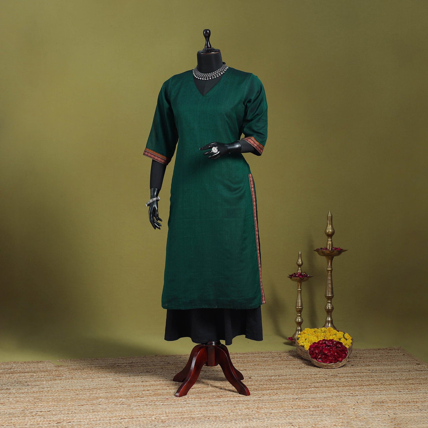 Green - straight cotton dharwad kurta 07 - handcrafted