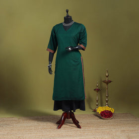 Green - straight cotton dharwad kurta 07 - handcrafted