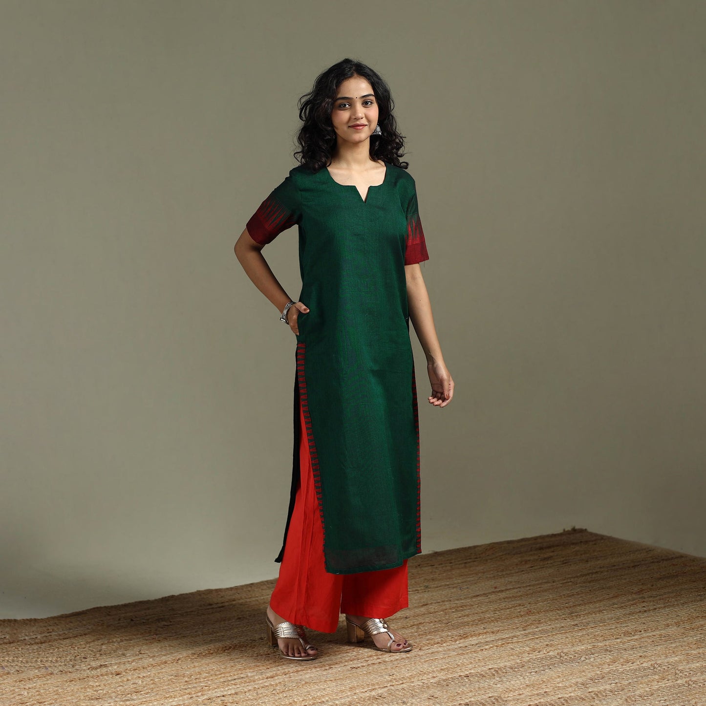 Straight cotton dharwad kurta for women 24 - handcrafted