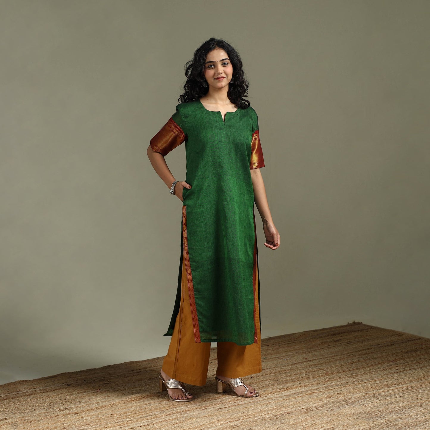 Straight cotton dharwad kurta for women 27 - handcrafted