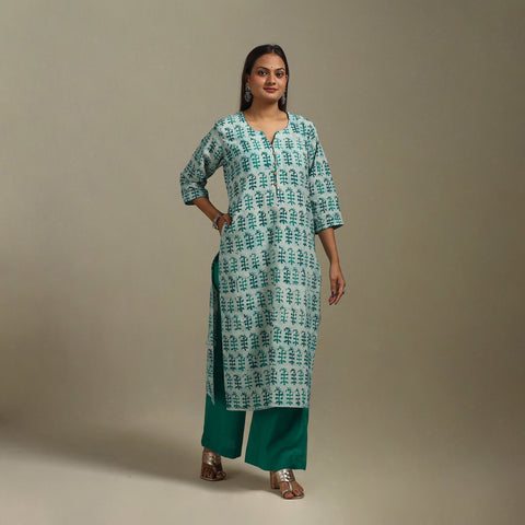 Straight cotton hand batik kurta for women 25 - handcrafted