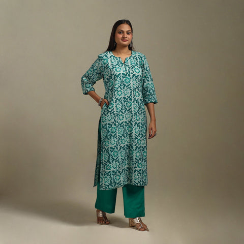 Straight cotton hand batik kurta for women 31 - handcrafted
