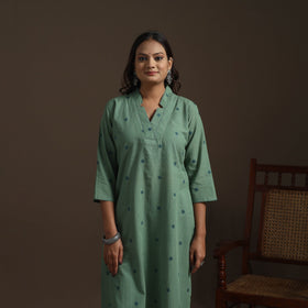 Straight cotton hand embroidered jacquard kurta for women