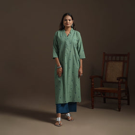 Straight cotton hand embroidered jacquard kurta for women
