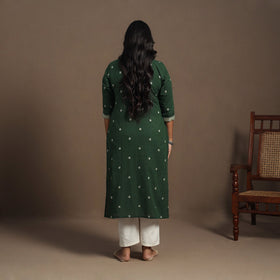 Green Straight Cotton Jacquard Kurta
