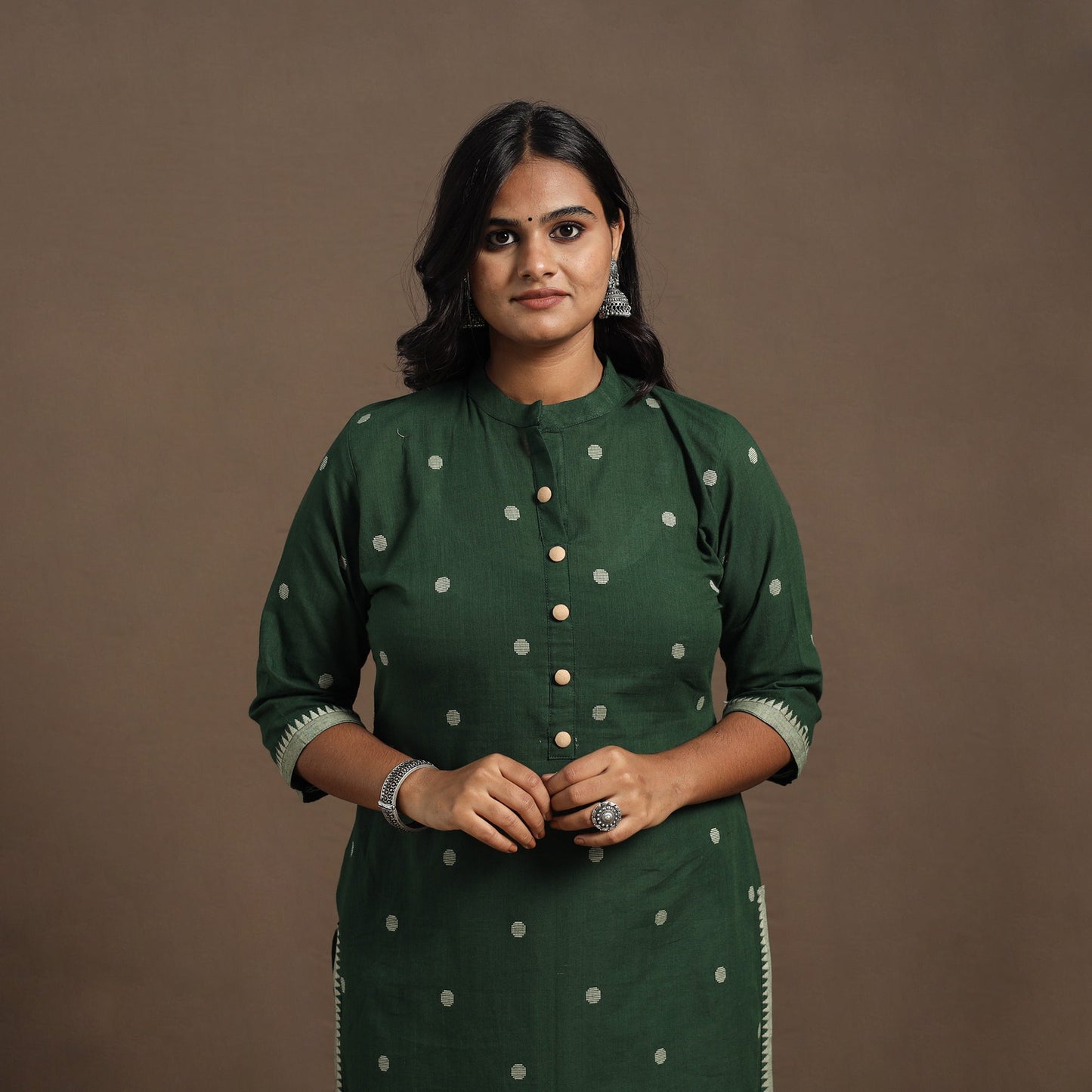 Green Straight Cotton Jacquard Kurta
