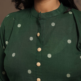 Green Straight Cotton Jacquard Kurta