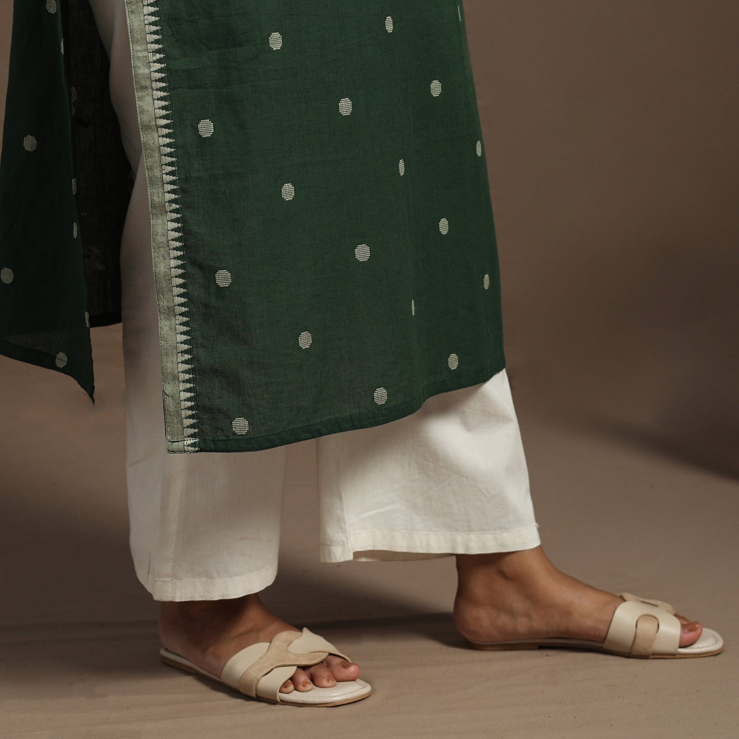 Green Straight Cotton Jacquard Kurta
