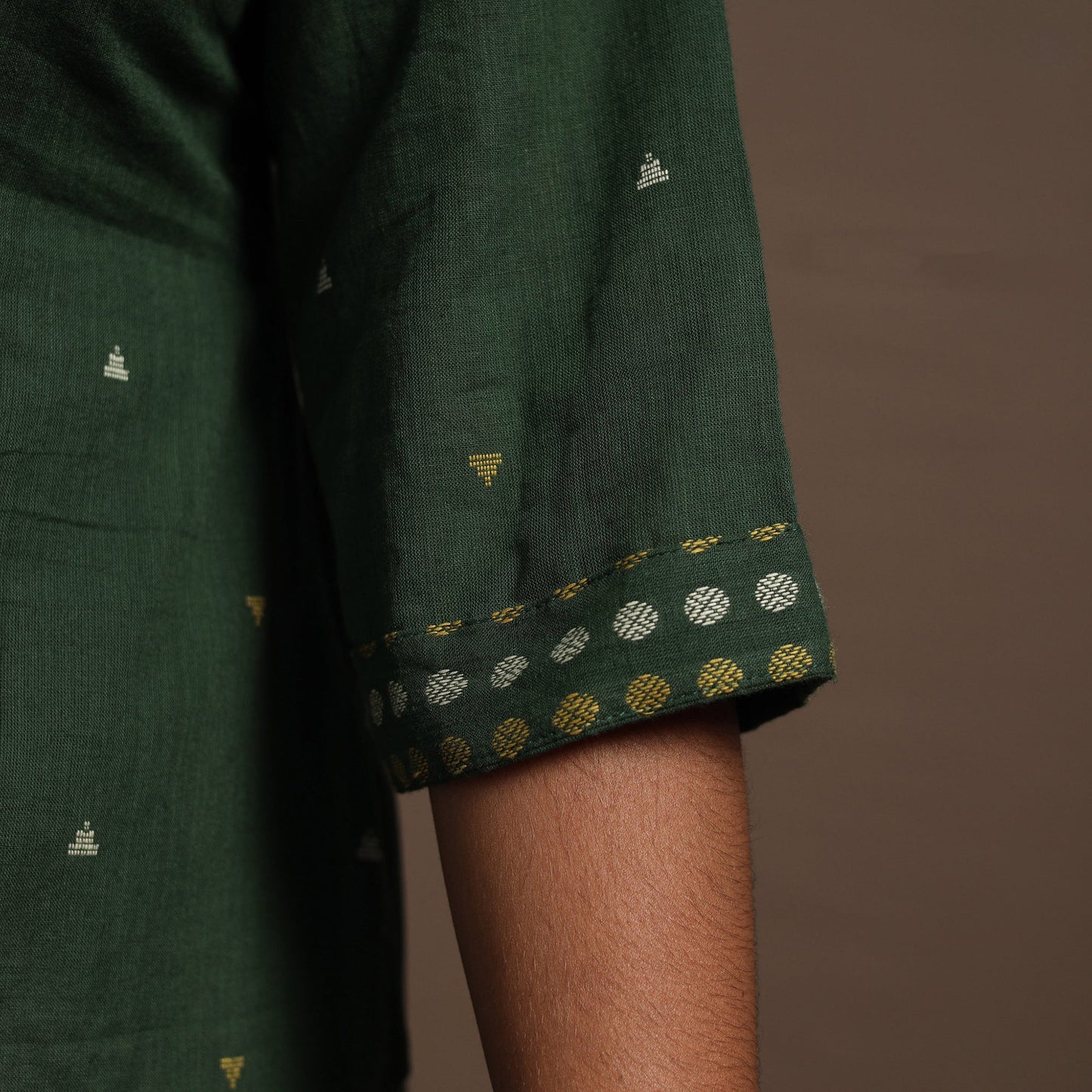 Green Straight Cotton Jacquard Kurta