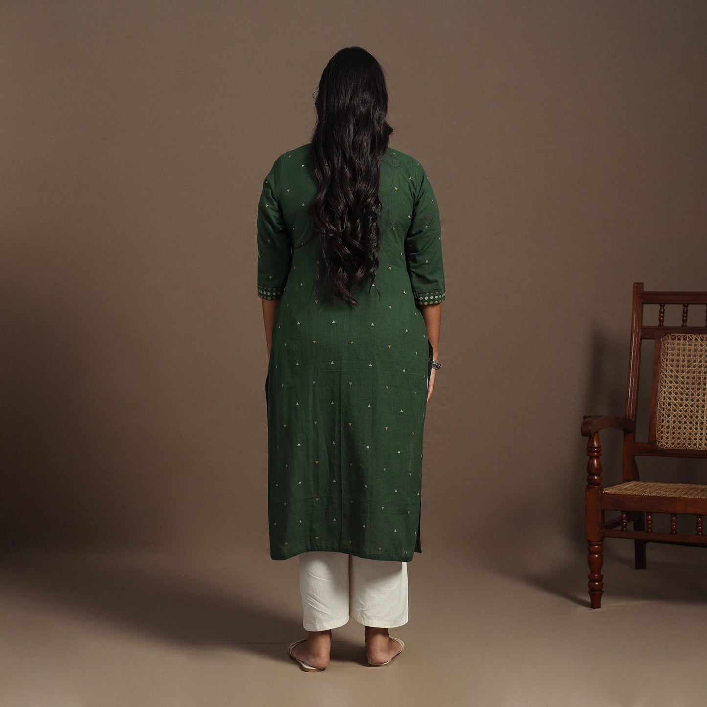 Green Straight Cotton Jacquard Kurta