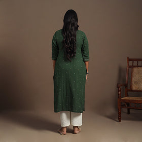 Green Straight Cotton Jacquard Kurta