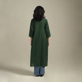 Green - straight cotton jacquard kurta 11 - handcrafted