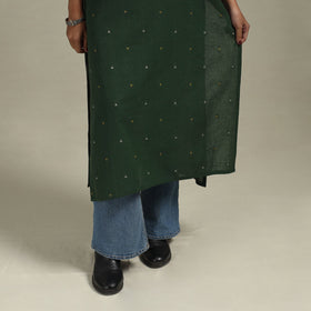 Green - straight cotton jacquard kurta 11 - handcrafted