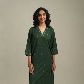 Green - straight cotton jacquard kurta 11 - handcrafted