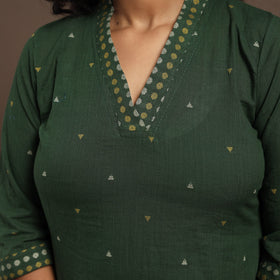 Green Straight Cotton Jacquard Kurta