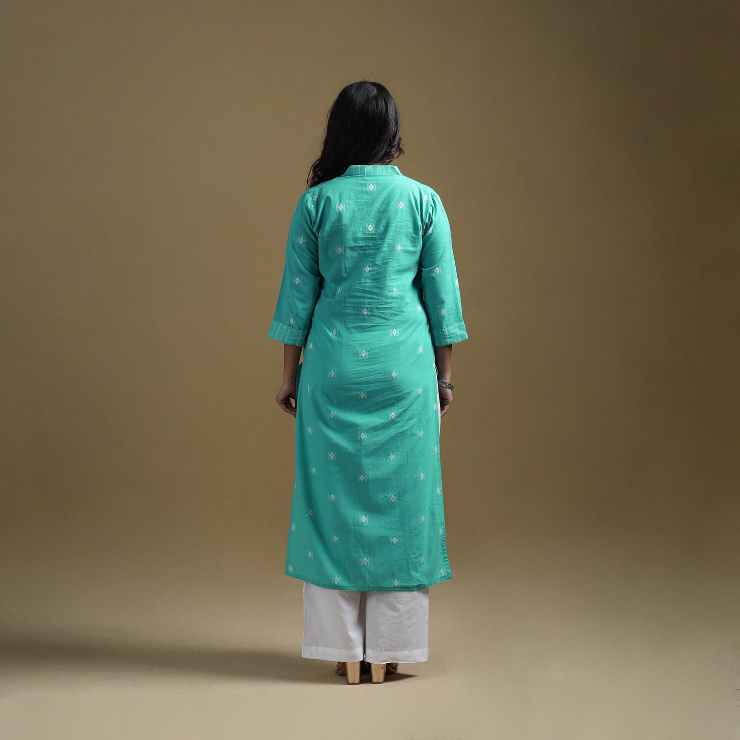 Straight cotton jacquard kurta for women 07 - handcrafted