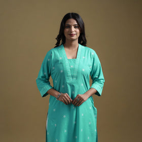 Straight cotton jacquard kurta for women 07 - handcrafted