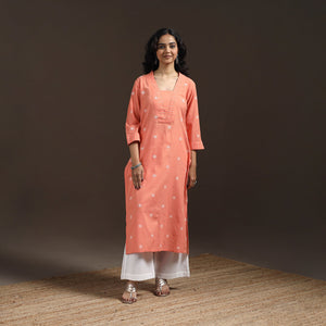 Straight cotton jacquard kurta for women 10 - handcrafted