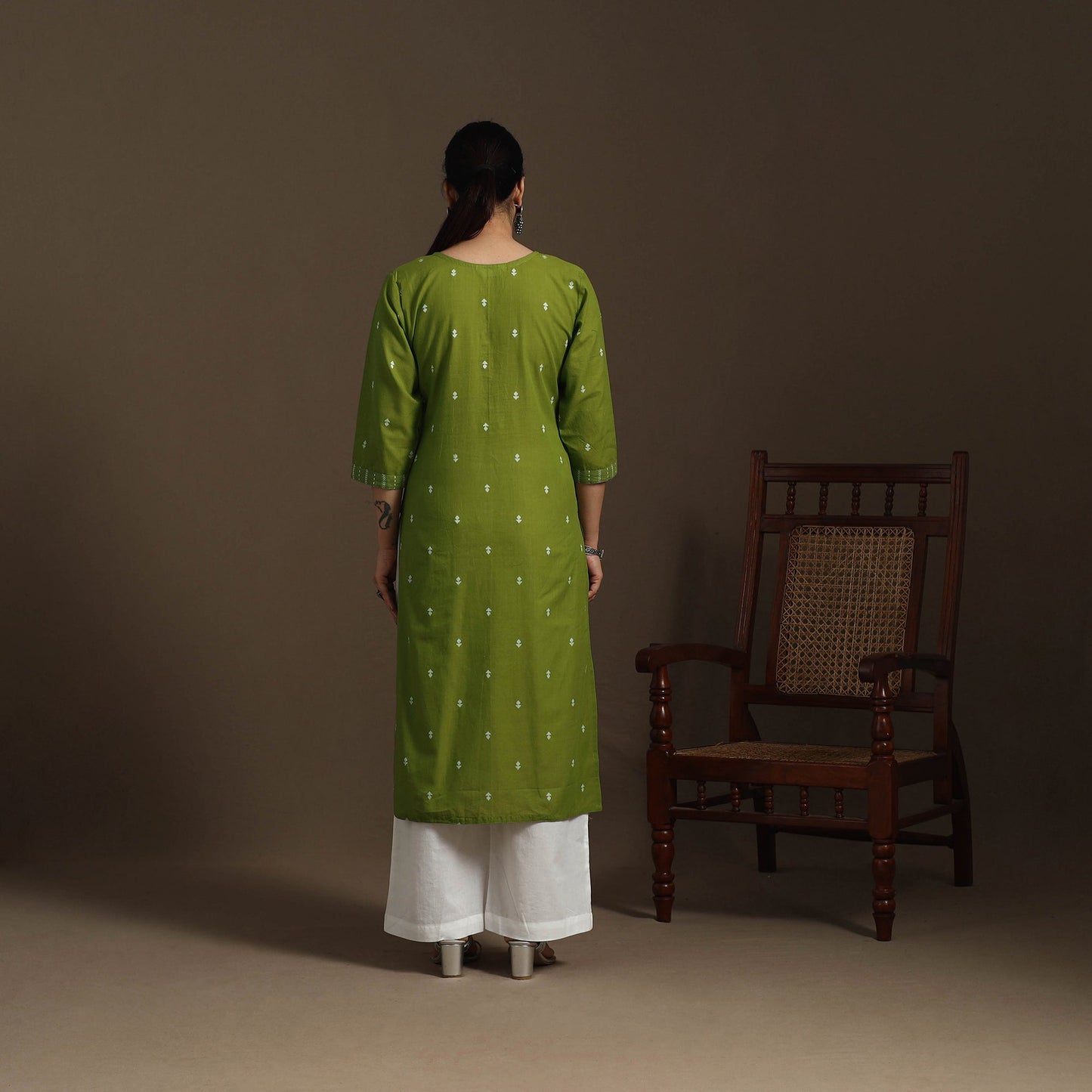 Straight cotton patchwork jacquard kurta for women 11