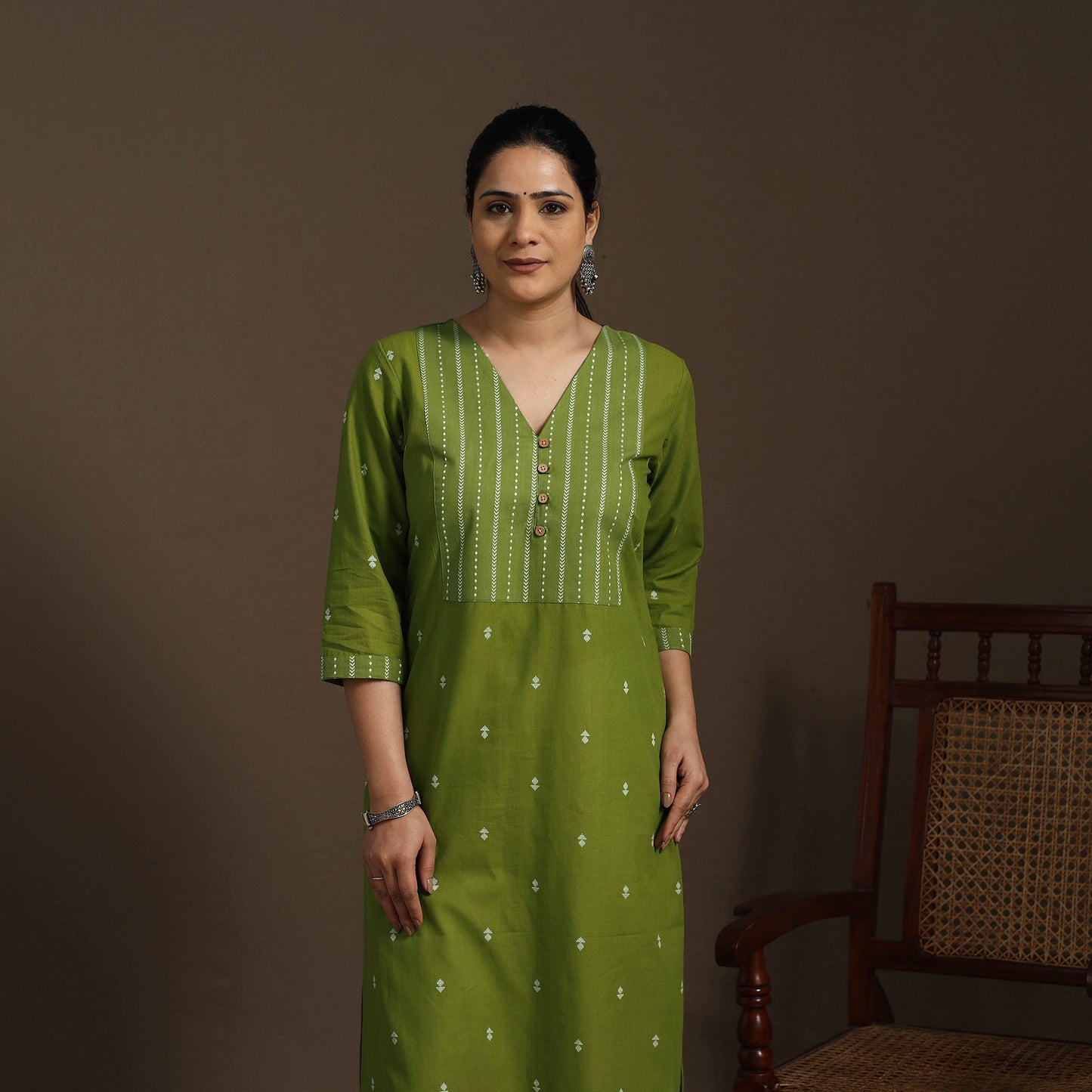 Straight cotton patchwork jacquard kurta for women 11