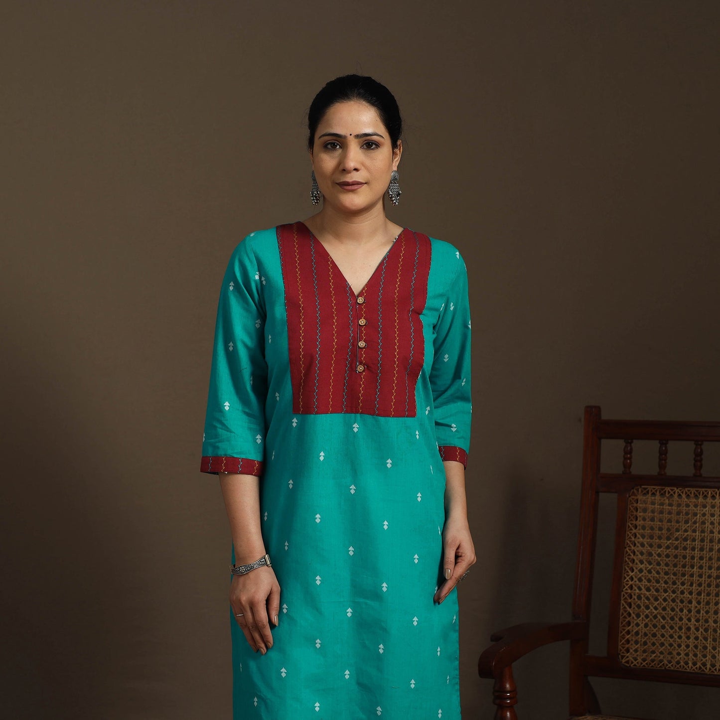 Straight cotton patchwork jacquard kurta for women 13