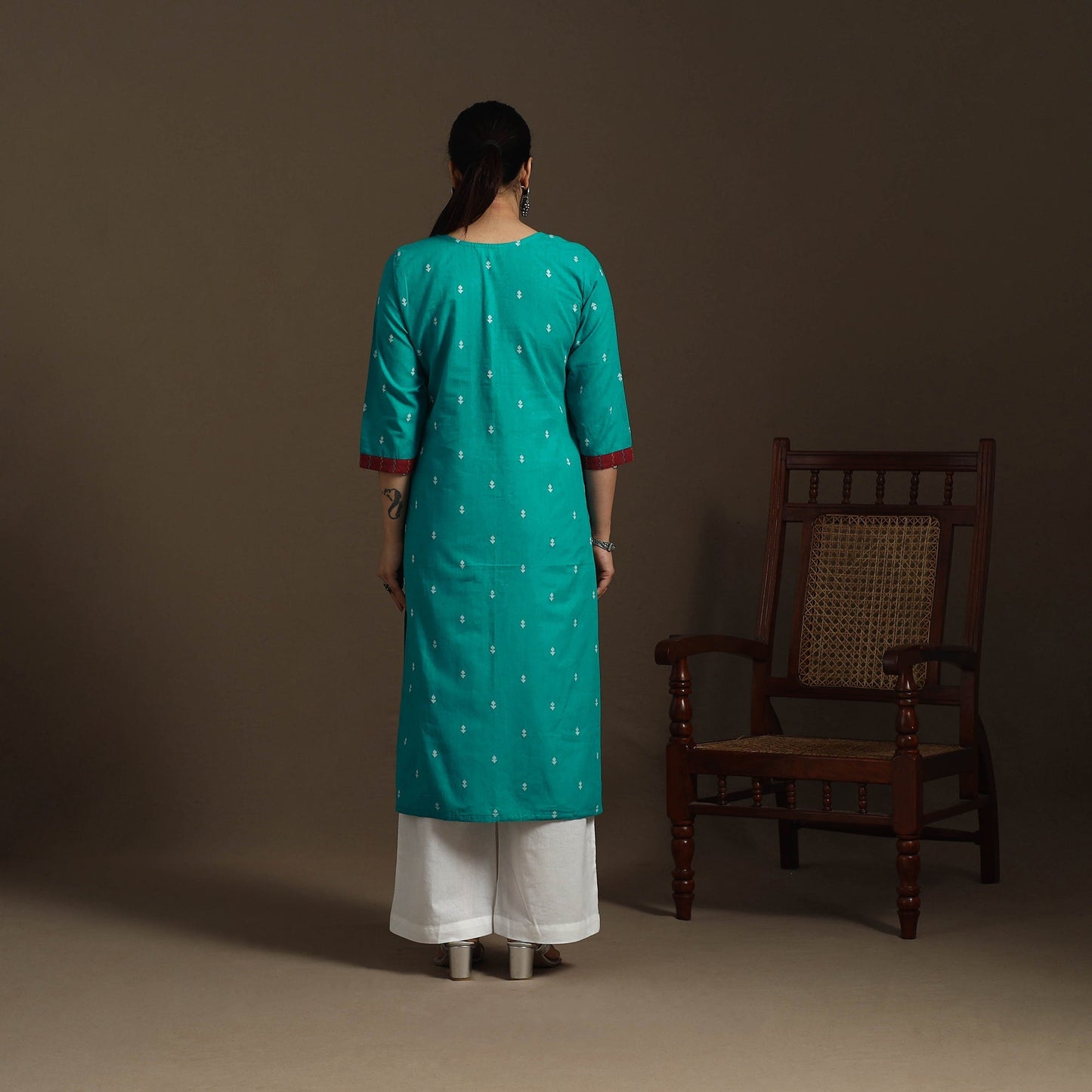 Straight cotton patchwork jacquard kurta for women 13