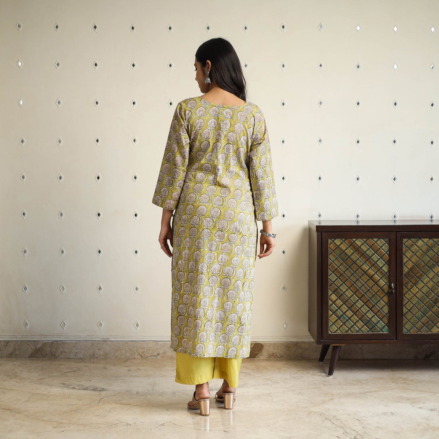  Green Straight Cotton Block Print Sanganeri Kurta