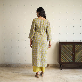  Green Straight Cotton Block Print Sanganeri Kurta