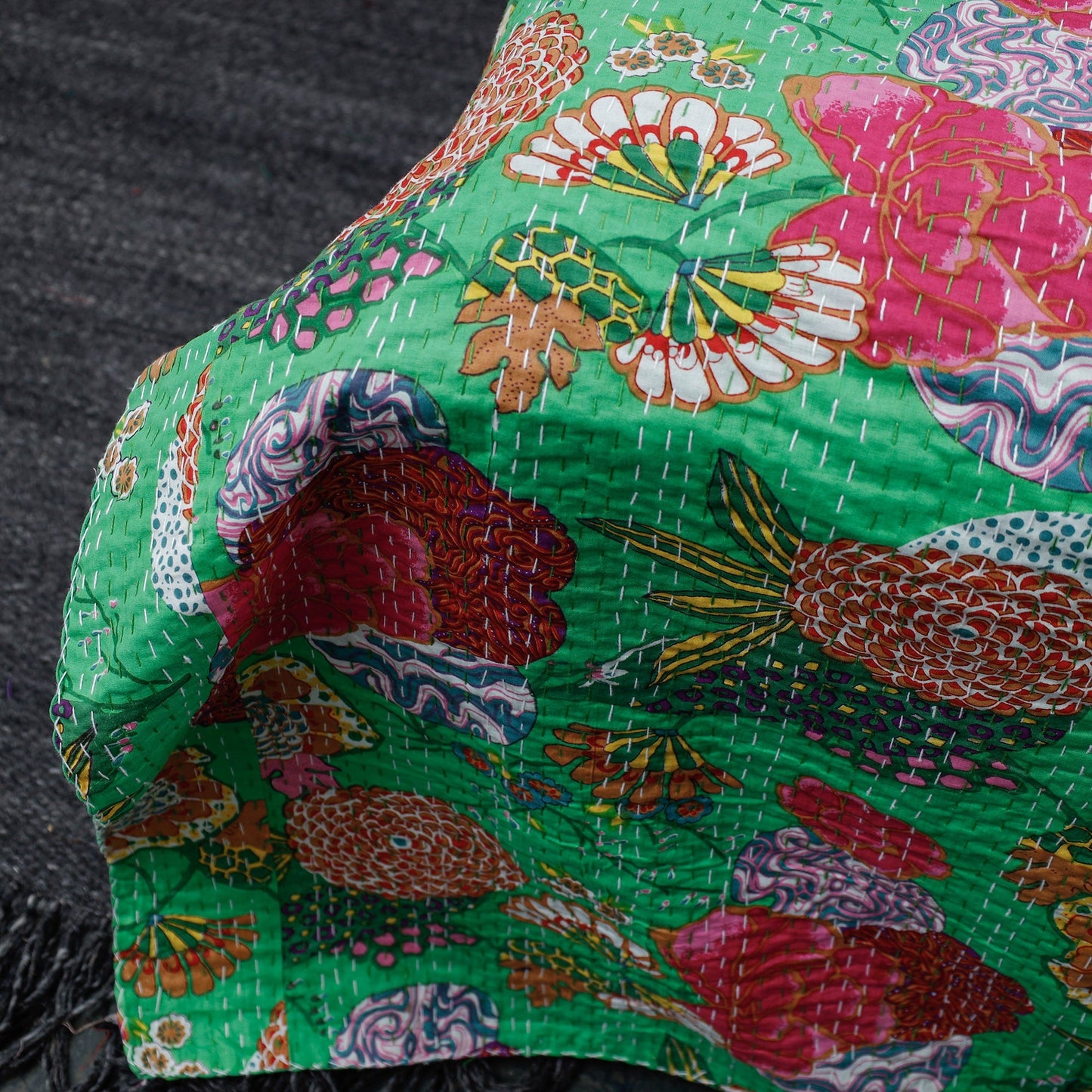  Tagai Work Jaipur Hand Block Printed Cotton Double Bed Cover 